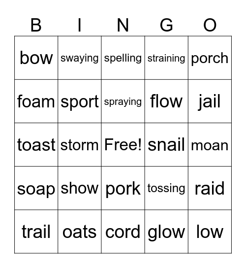 Mary spelling review ow oa ing ai or Bingo Card