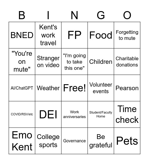 Town Hall Bingo Card