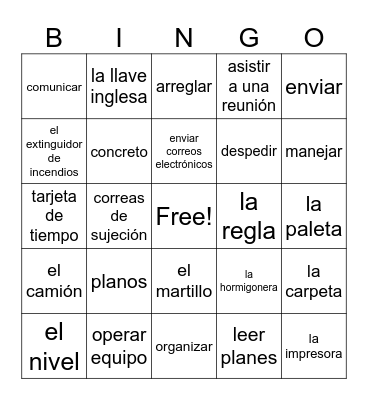 Construction Terms Bingo Card