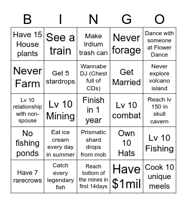 Blackout Stardew Valley Bingo Card