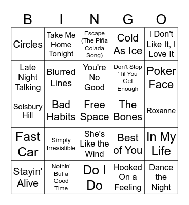 Music Bingo #20 Bingo Card