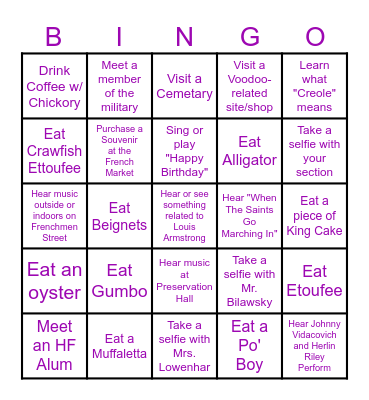 New Orleans Bingo Card