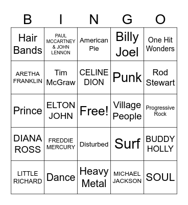 MUSIC! MUSIC! MUSIC! Bingo Card