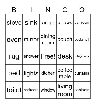 Household Objects Bingo Card