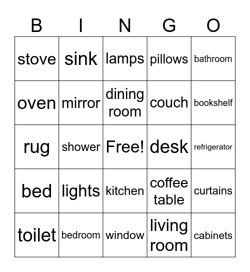 Household Objects Bingo Card