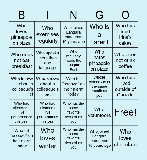 Ice Breaker Bingo Card