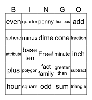 Math Words Bingo Card