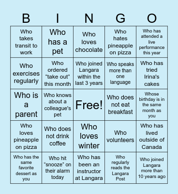 Ice Breaker Bingo Card