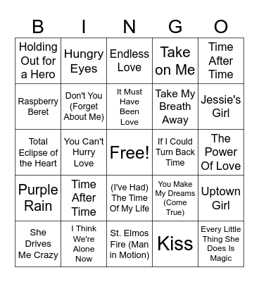 Awesome 80s BINGO Card