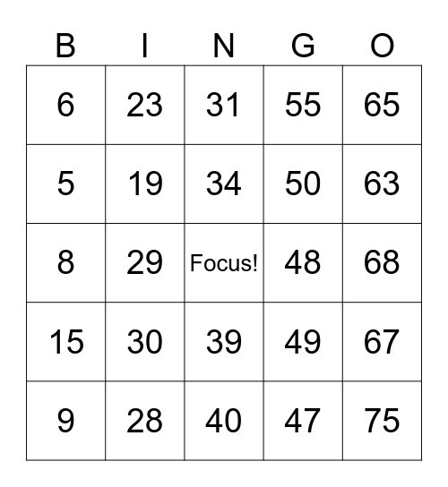 4th Grade- February Focus Bingo Card