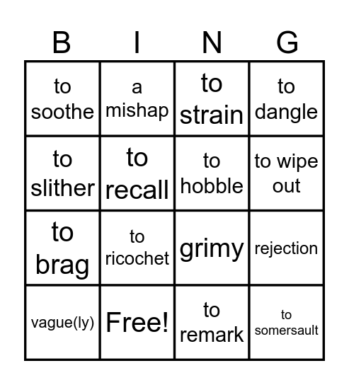 "The Challenge" Vocab Bingo! Bingo Card