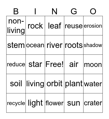 First Grade Science Vocabulary Bingo Card