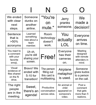 Delta Meeting Bingo Card