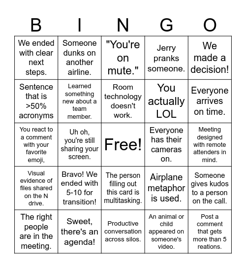 Delta Meeting Bingo Card