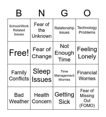 Worry Bingo Card