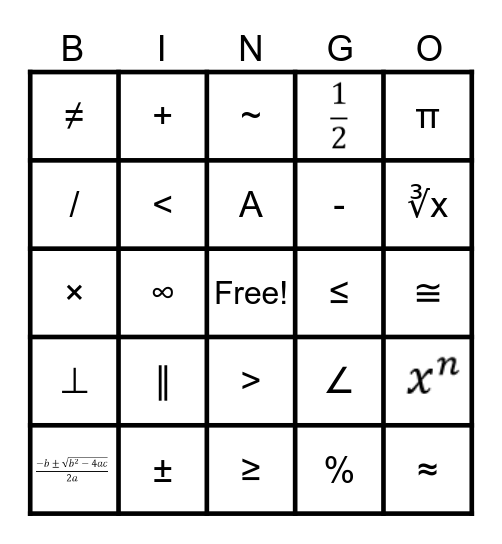 math-symbol-bingo-card