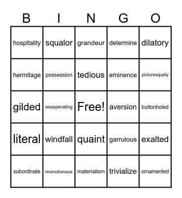 Vocabulary Bingo Card