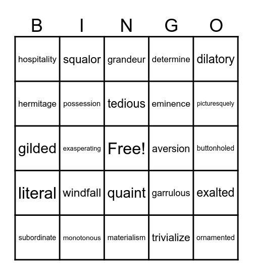 Vocabulary Bingo Card