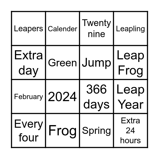 Leap Year Bingo! Bingo Card