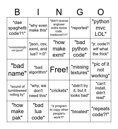 Untitled bingo card