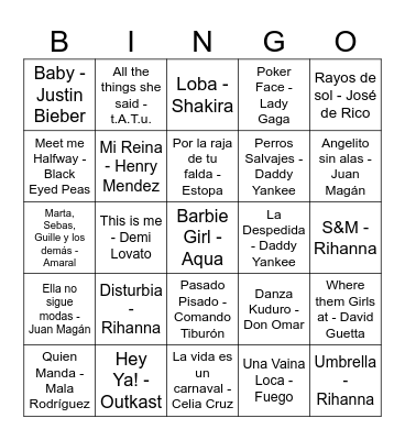 pillibingo musical Bingo Card