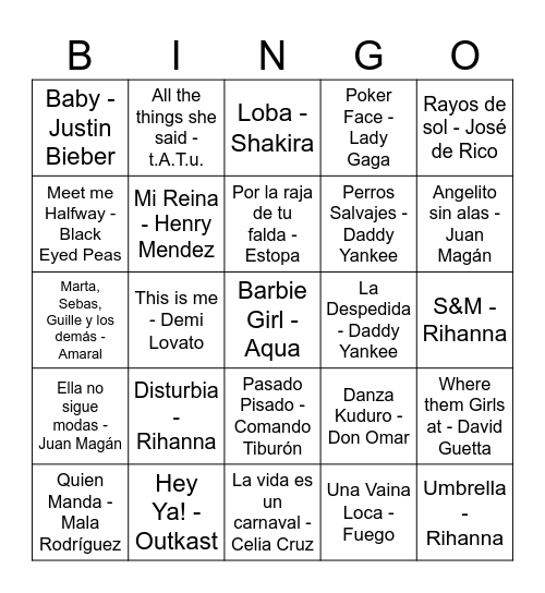 pillibingo musical Bingo Card