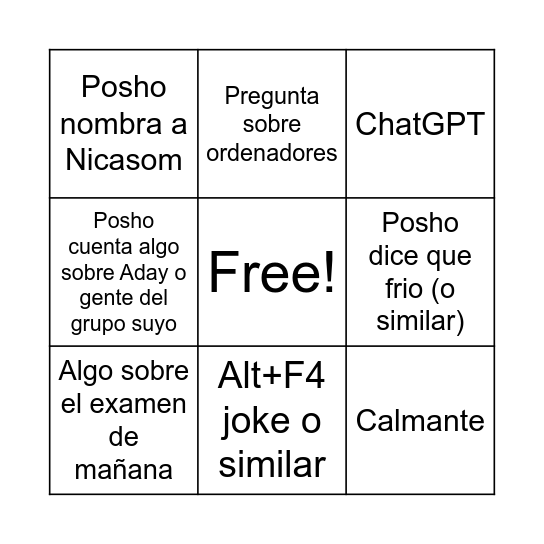 Bingo Hoy Bingo Card