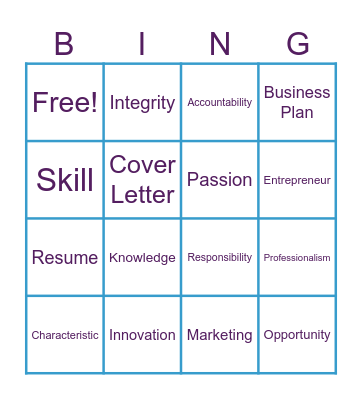 Careers Vocab Bingo Card