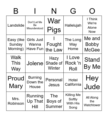 Cover Songs 002 Bingo Card