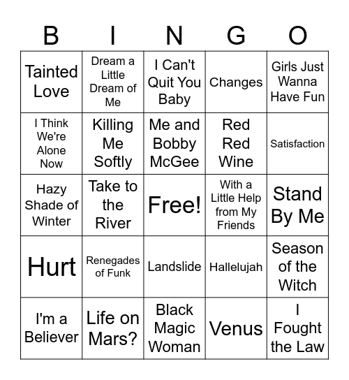 Cover Songs 002 Bingo Card