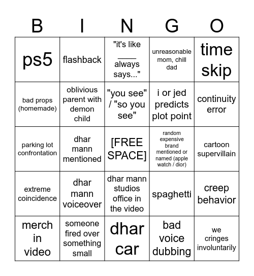 Dhar Mann Bingo v4 Bingo Card