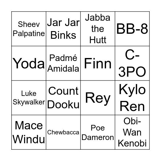 Star Wars Bingo! Bingo Card