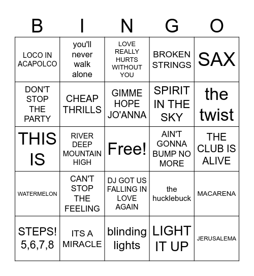 LET'S DANCE EVERYONE Bingo Card