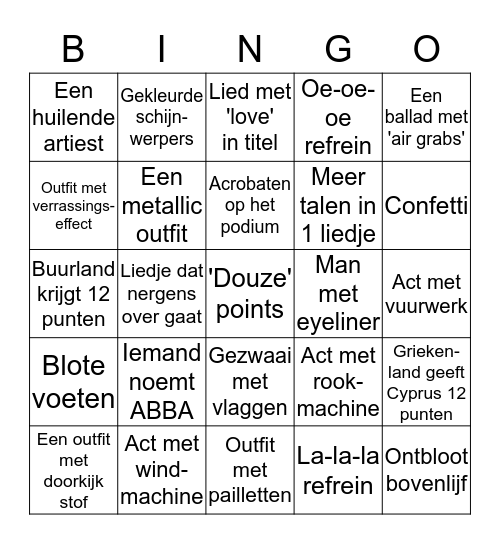 Songfestival Bingo Card