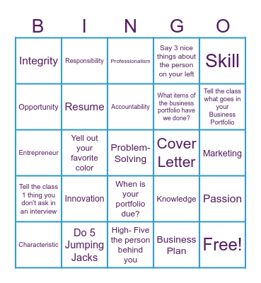 Careers Vocab Bingo Card