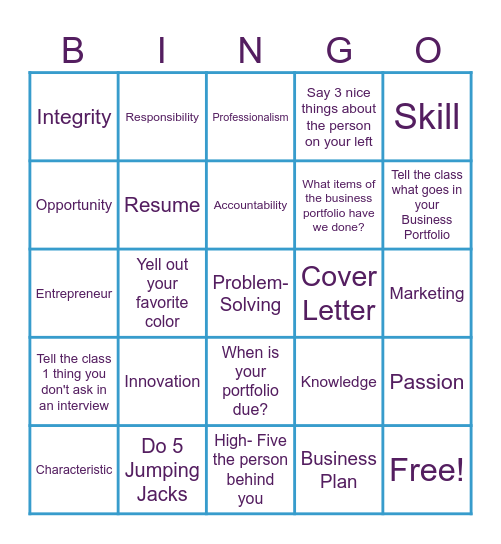 Careers Vocab Bingo Card