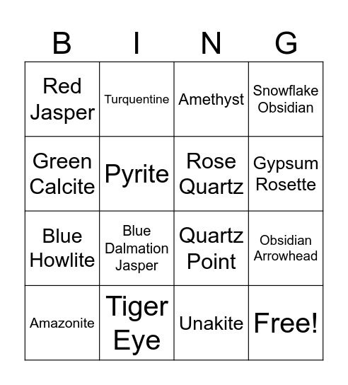 Rockhounds Bingo Card