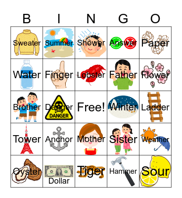 Final /ɚ/ Bingo Card
