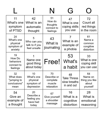 CBT LINGO Bingo Card