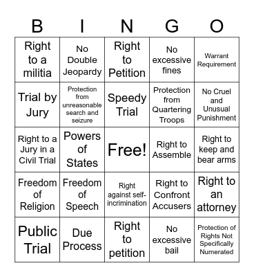 Bill of Rights Bingo Card
