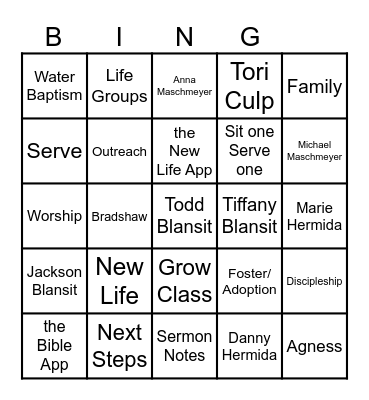 Welcome Party Bingo Card