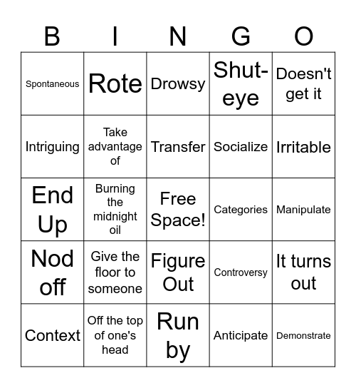 Adult ESL Bingo Card