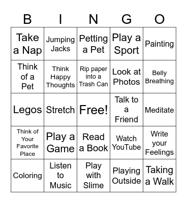 Coping Skills Bingo Card