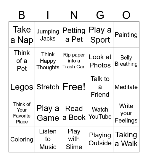 Coping Skills Bingo Card