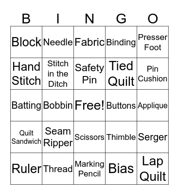 Sewing  Bingo Card
