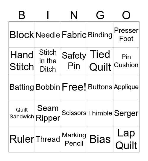 Sewing  Bingo Card