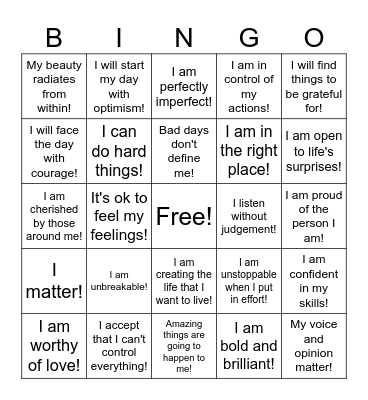You Matter Week Bingo Card
