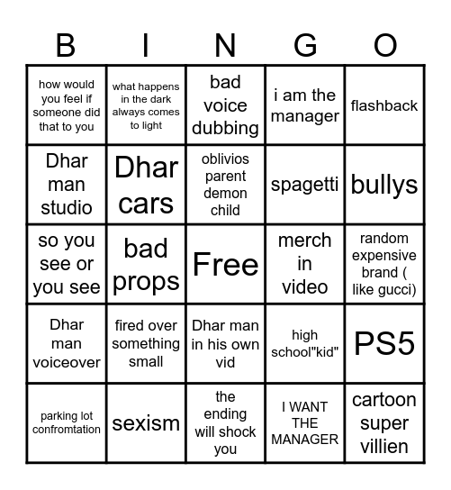 Dhar man bingo Card