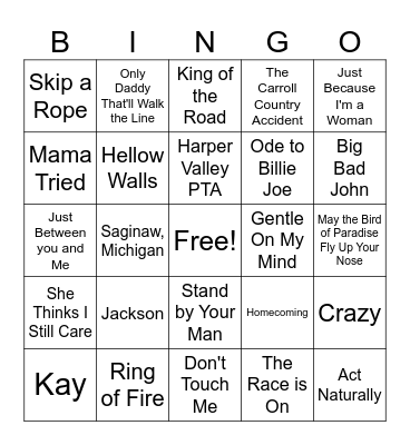 60's Country/Western Bingo Card