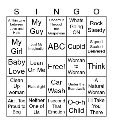 Motown Bingo Card